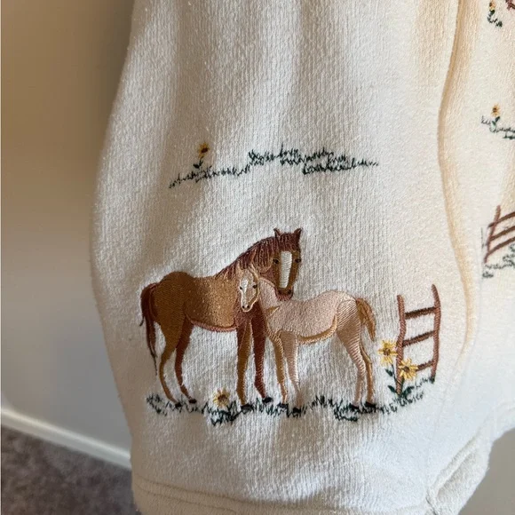 Vintage Bon Worth Women’s Ecru Embroidered Barn & Horse Jacket Size Small Petite - Picture 4 of 6